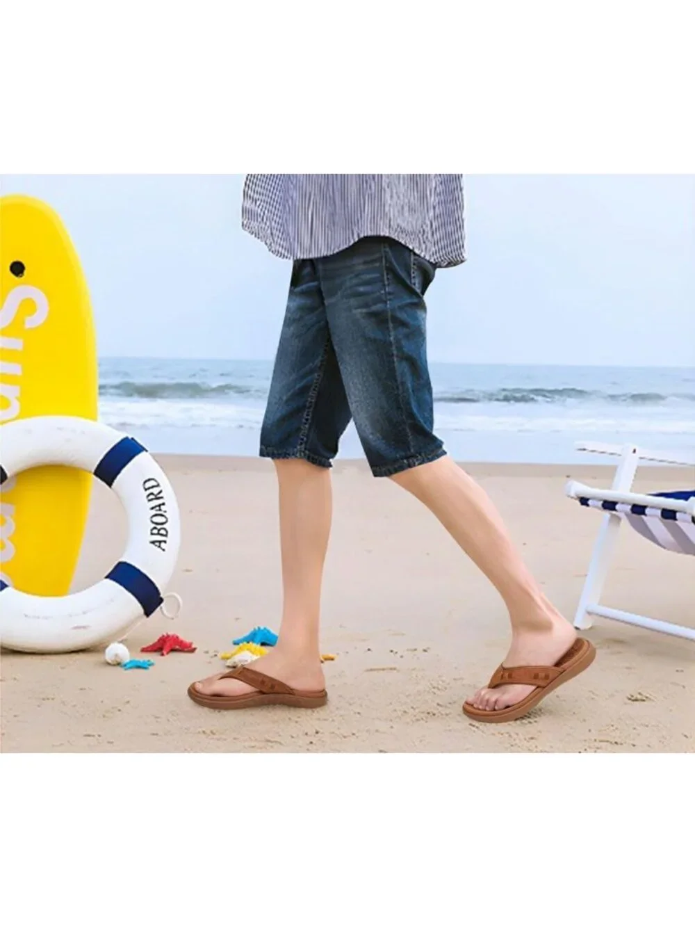 Men's Brown Sport Flip Flops Comfort Orthotic Thong Sandals Arch Support